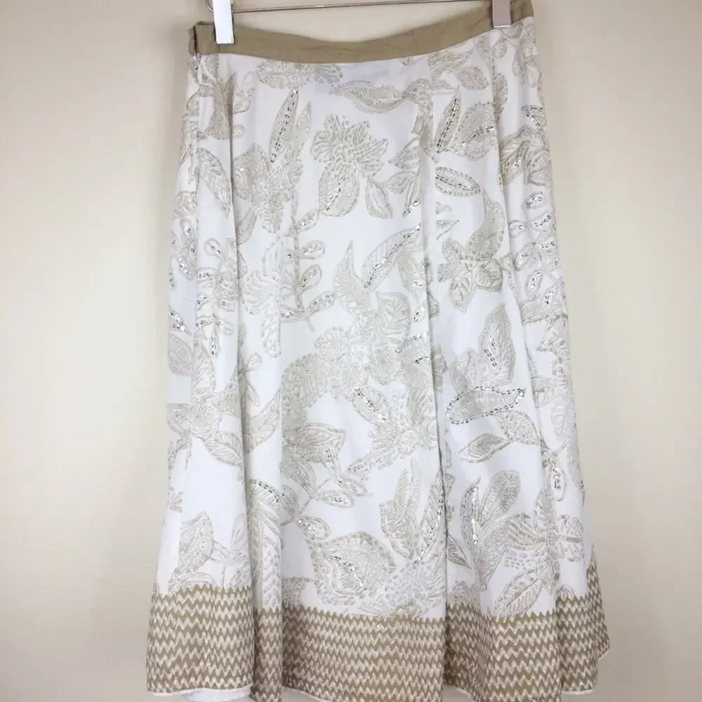 A.N.A. | Circle Skirt | Tan White Sequin